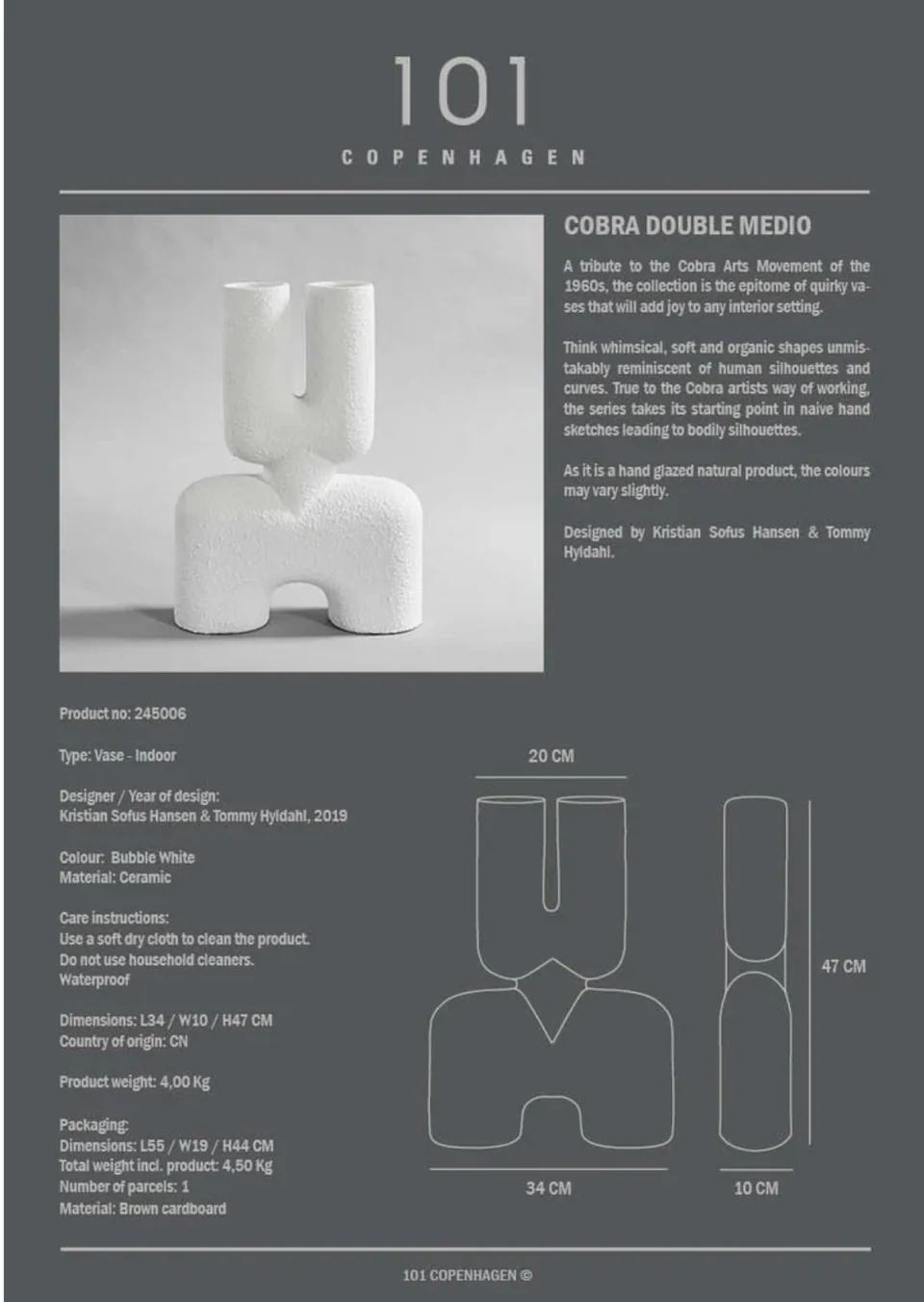 眼鏡蛇雙口花瓶,中型 – 泡泡白