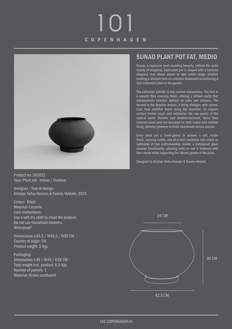 素直植栽盆, 霧面胖中 - 黑色