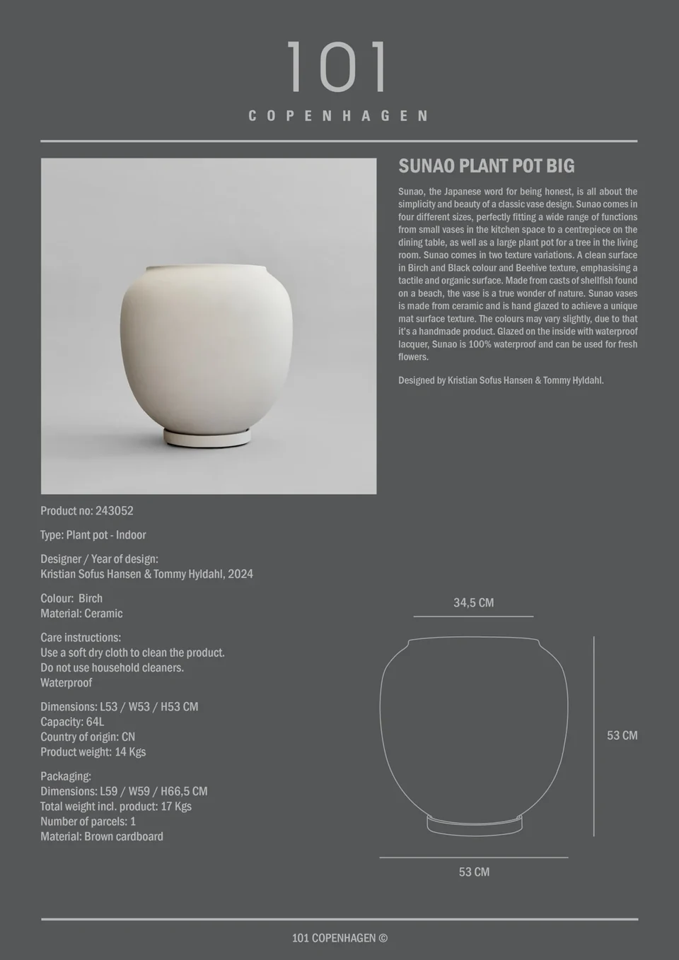 素直花盆,大 - 白樺色