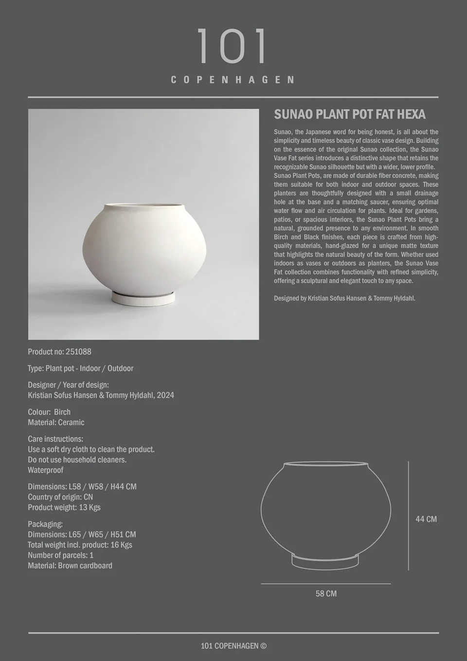 素直花盆,特大 - 白樺色