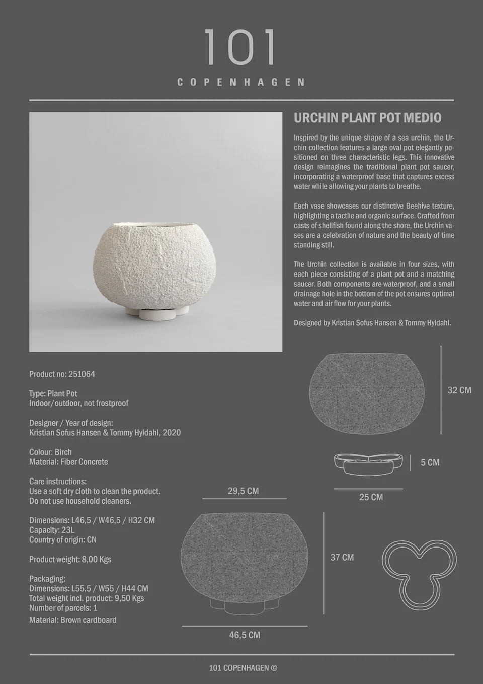 海膽花盆,中 - 蜂巢紋