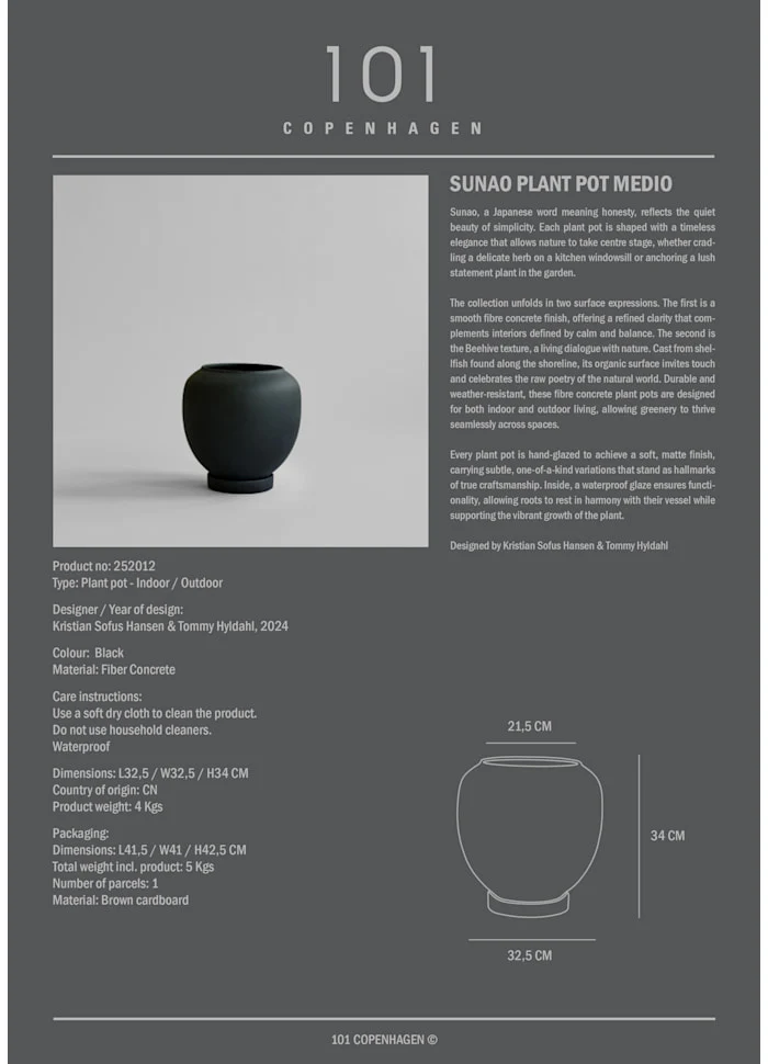 素直植栽盆,霧面中 - 黑色
