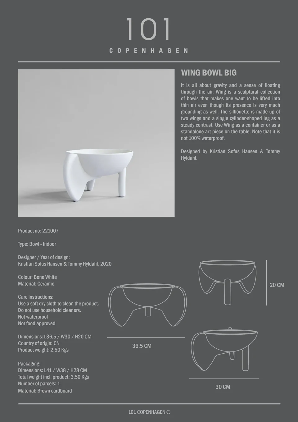 翼碗,大 - 骨白色