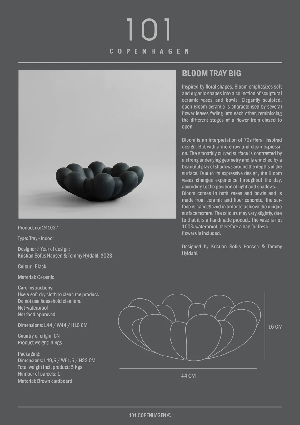 綻放陶盤,大 - 黑色