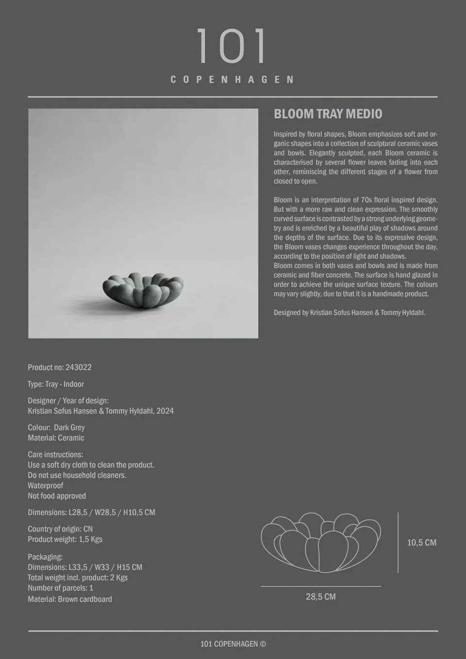 綻放陶盤,中 - 深灰色