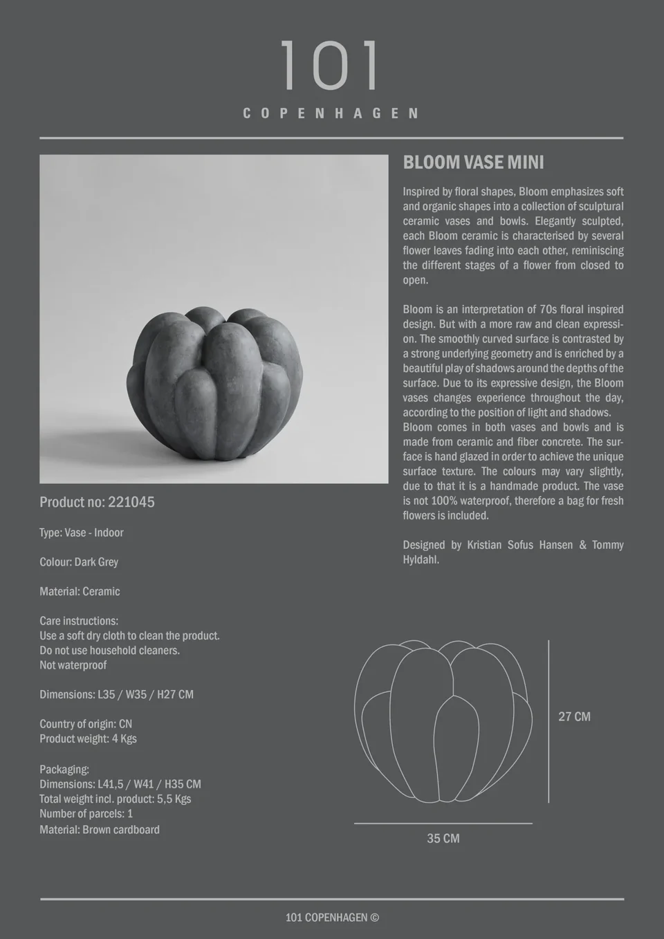 綻放花瓶,小 - 深灰色