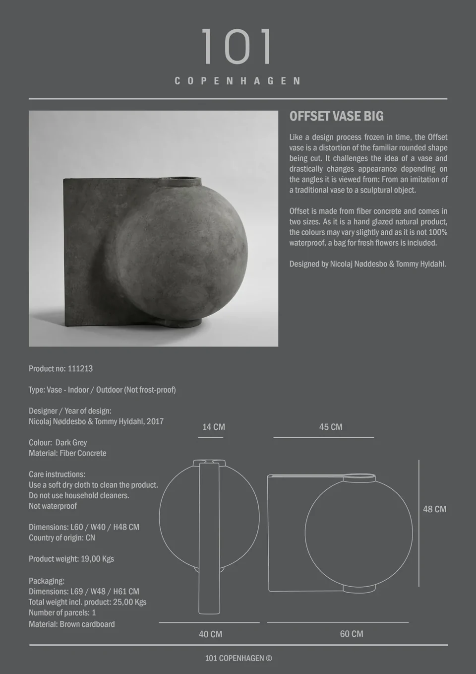 偏移花瓶,大 - 深灰色