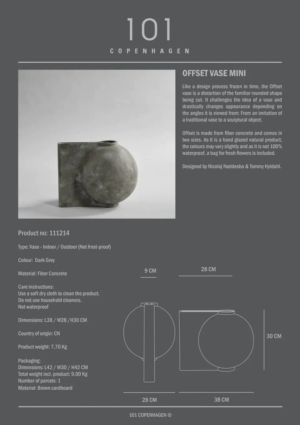 偏移花瓶,迷你 - 深灰色