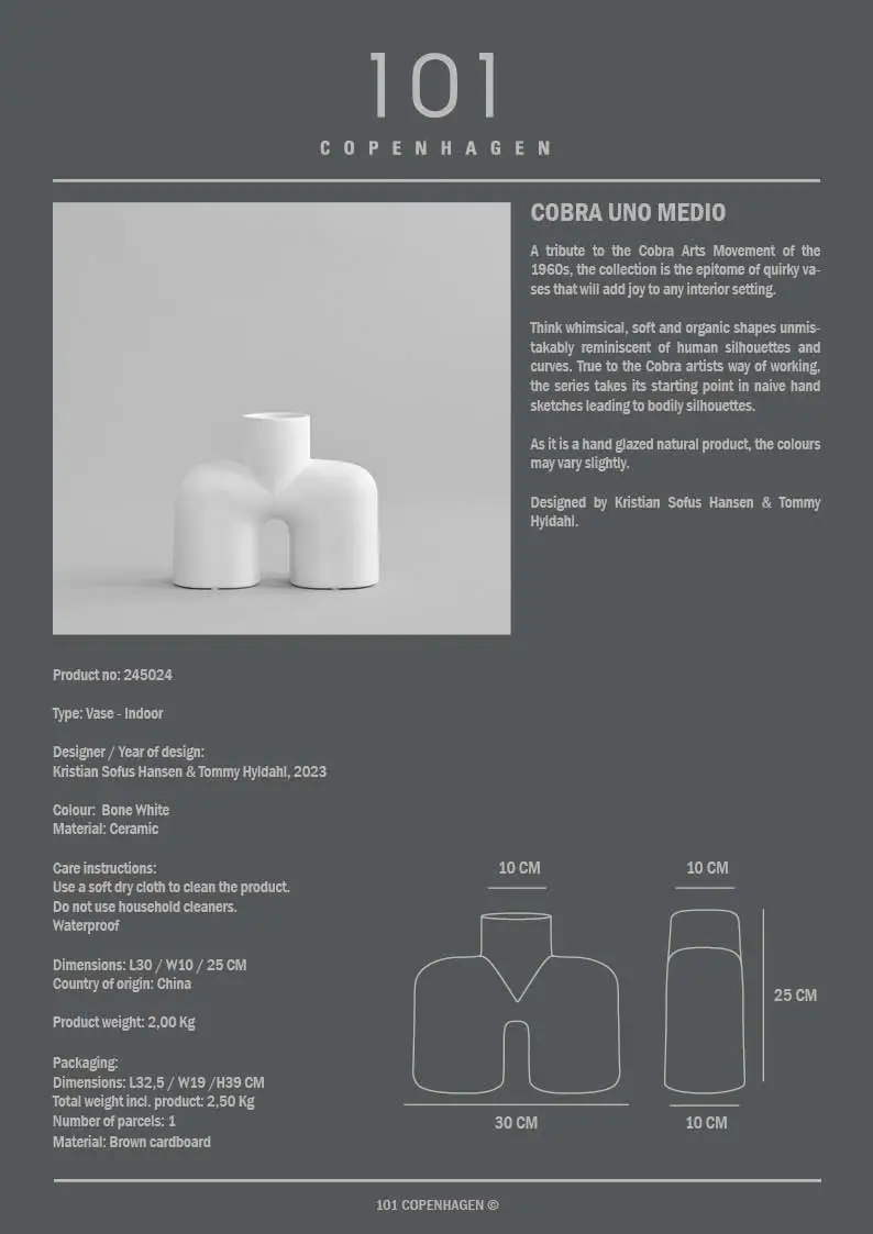 眼鏡蛇花瓶,Uno,中型 - 骨白色