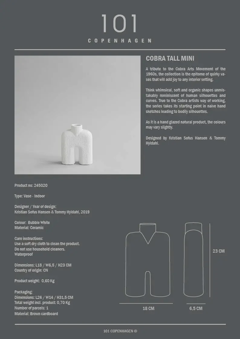 眼鏡蛇花瓶,高型,迷你 - 泡泡白