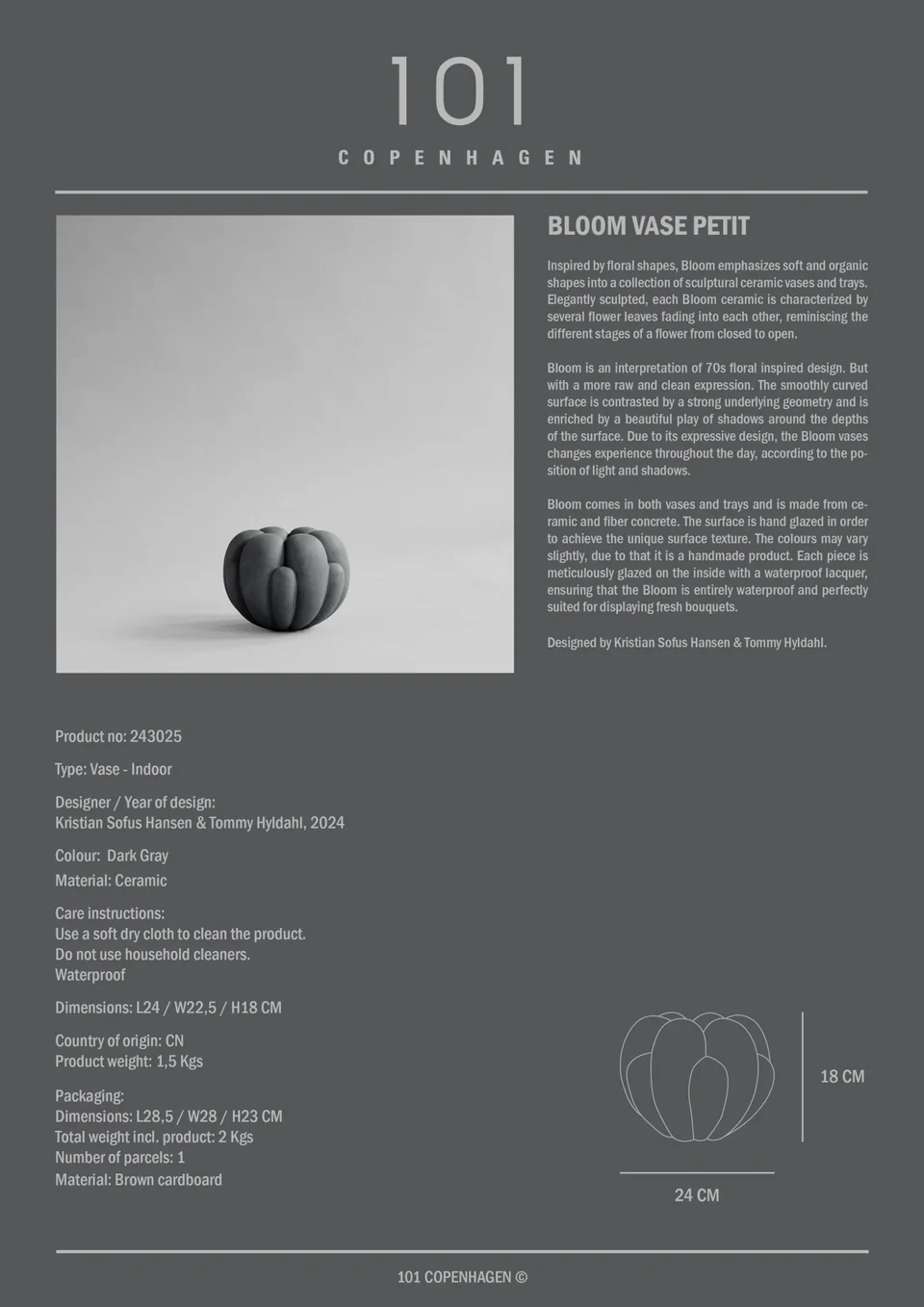 綻放花瓶,迷你 - 深灰色