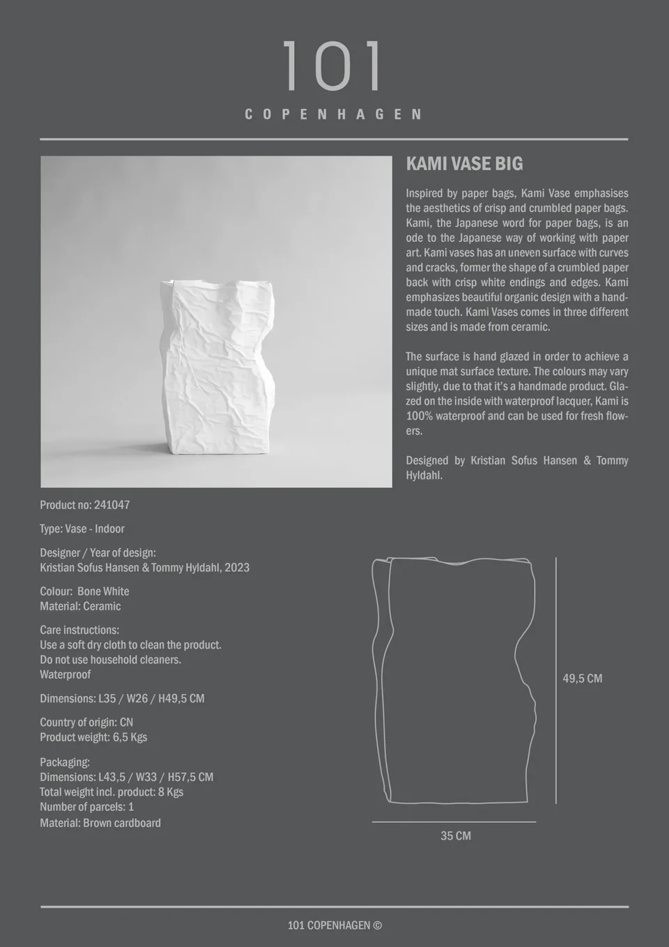 皺褶花瓶,大 - 骨白色