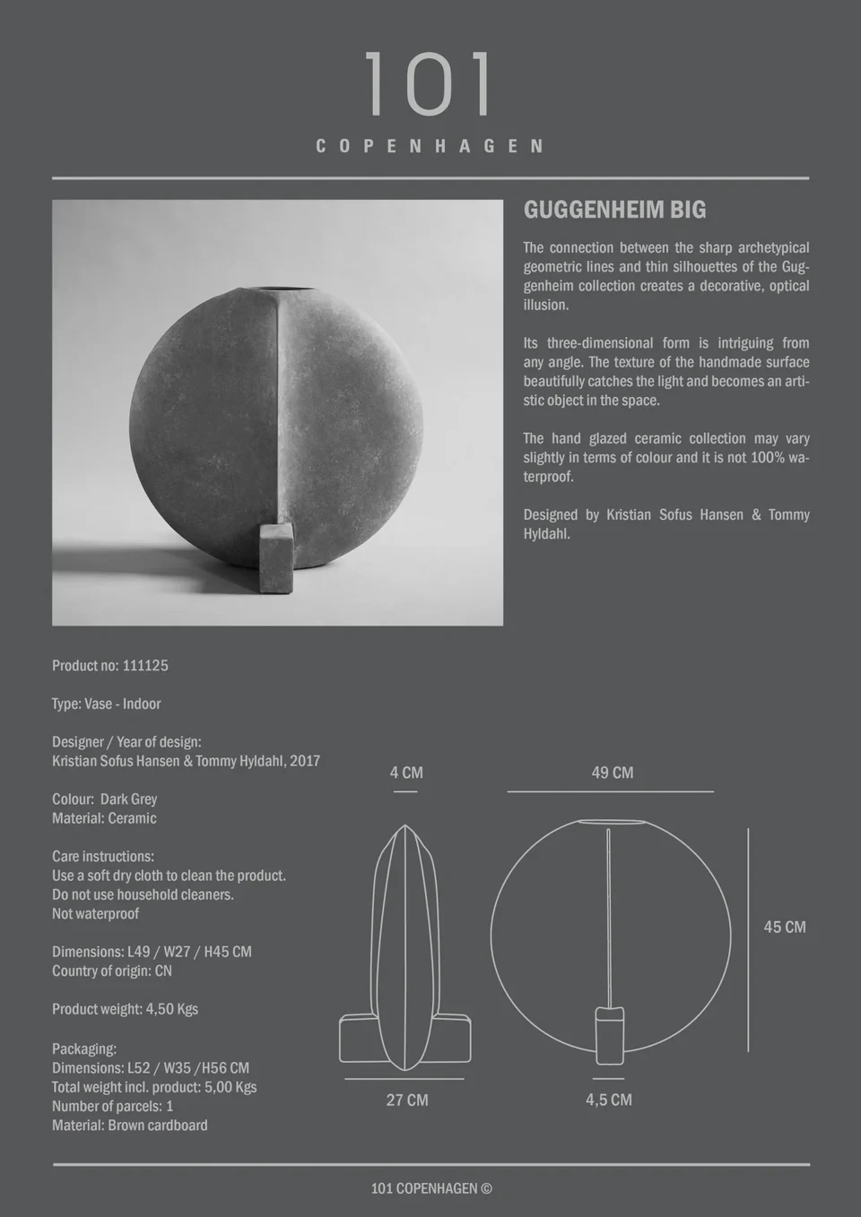 古根海姆花瓶,大 - 深灰色