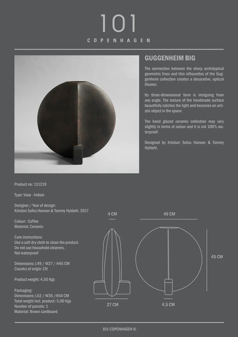 古根海姆花瓶,大 - 咖啡色