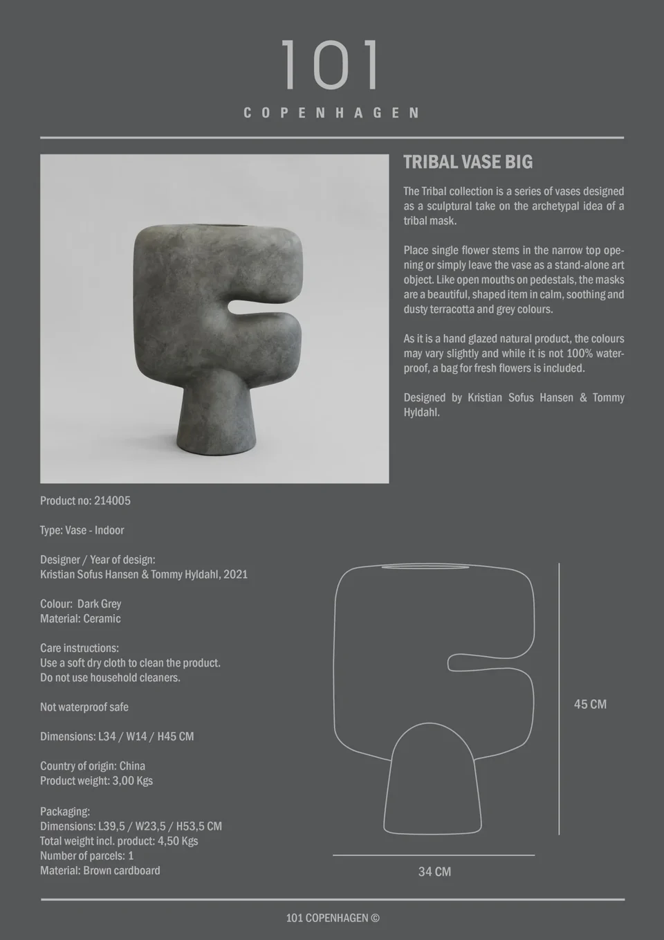 部落花瓶,大 - 深灰色