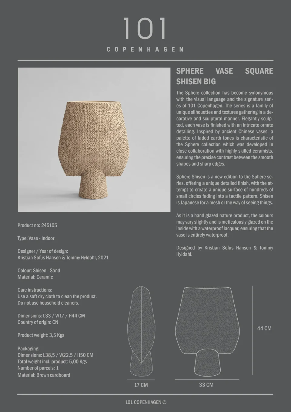 球形花瓶,網紋四方形,大 - 沙色