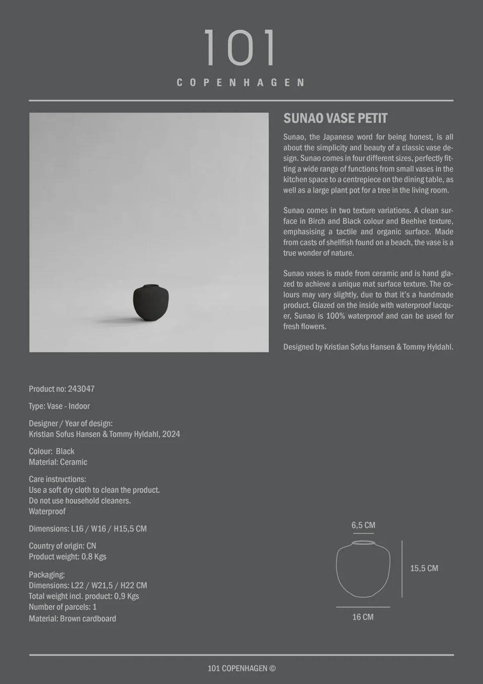 素直花瓶,迷你 - 黑色