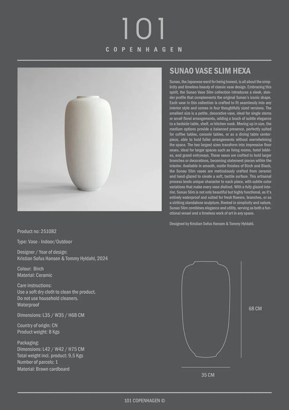 素直花瓶,細長特大 - 白樺色