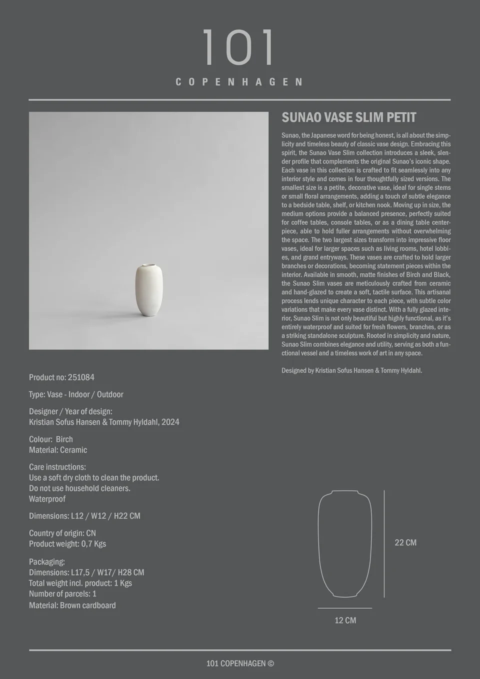 素直花瓶,細長迷你 - 白樺色