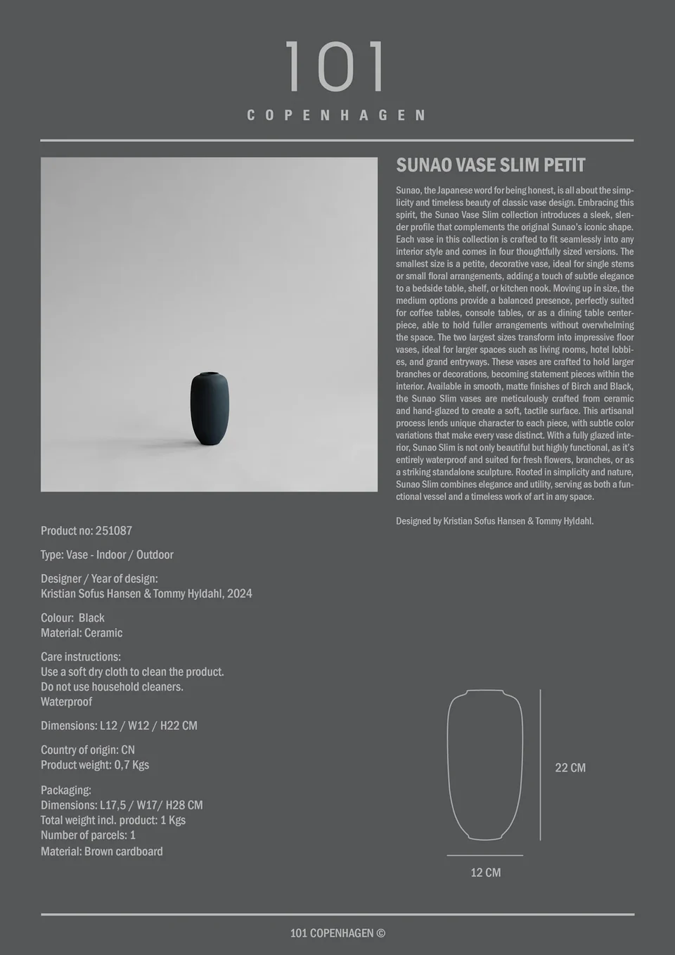 素直花瓶,細長迷你 - 黑色