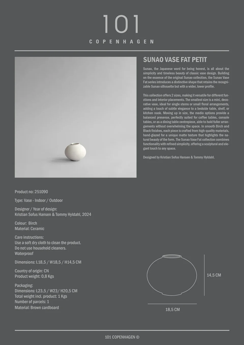 素直花瓶,胖型迷你 - 白樺色