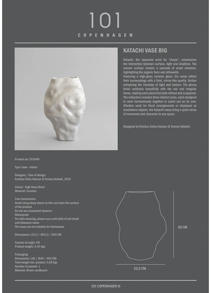 Katachi 花瓶,大 - 高釉樺木色