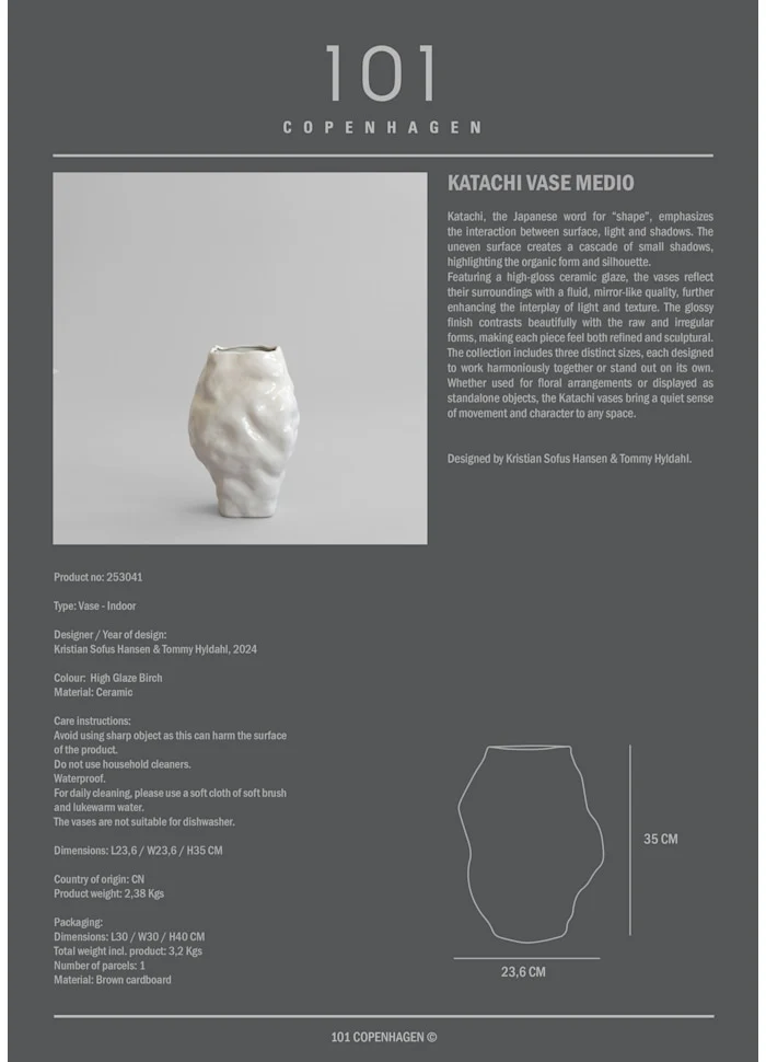 Katachi 花瓶,中 - 高釉樺木色