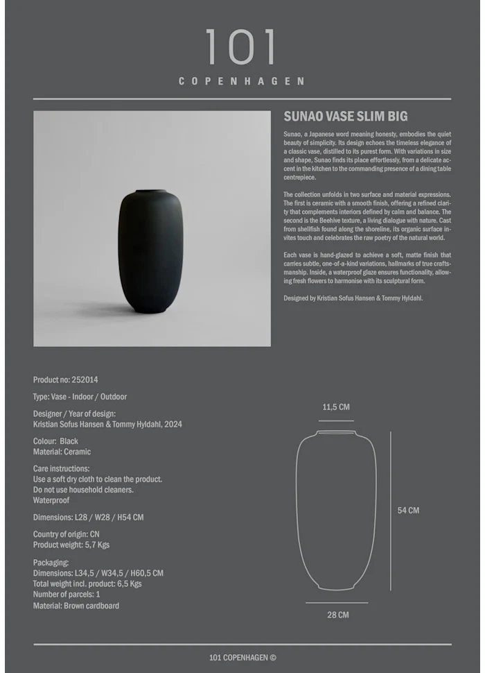 素直花瓶,細長大 - 黑