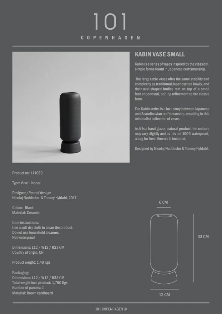 Kabin 圓形花瓶,小 - 黑色