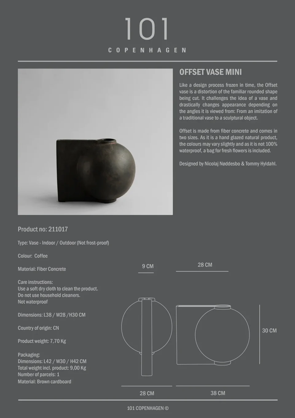 偏移花瓶,迷你 - 咖啡色