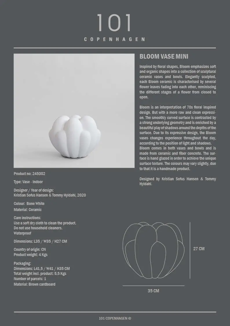 綻放花瓶,小 - 骨白色