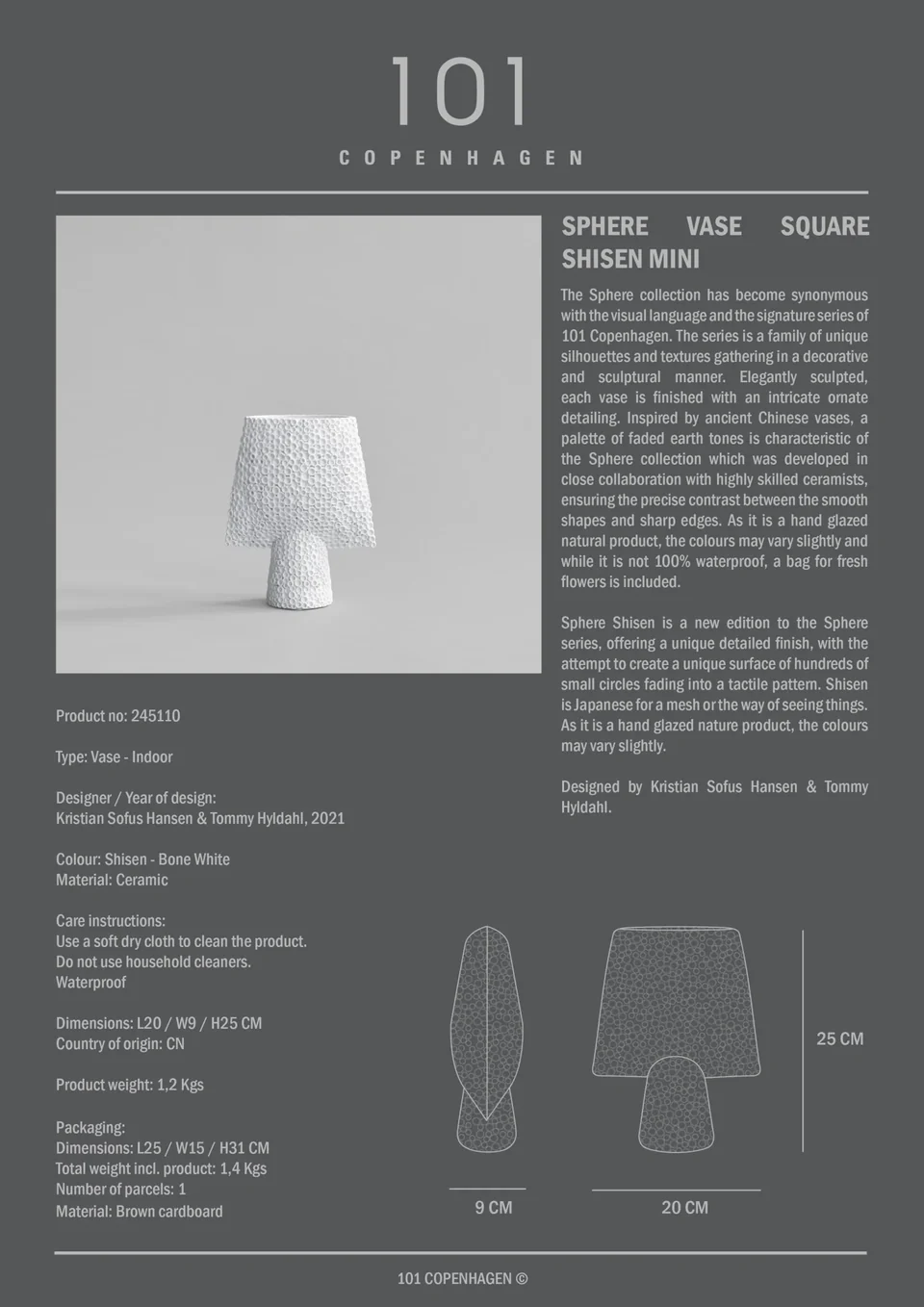 球形花瓶,網紋四方形,迷你 - 骨白色