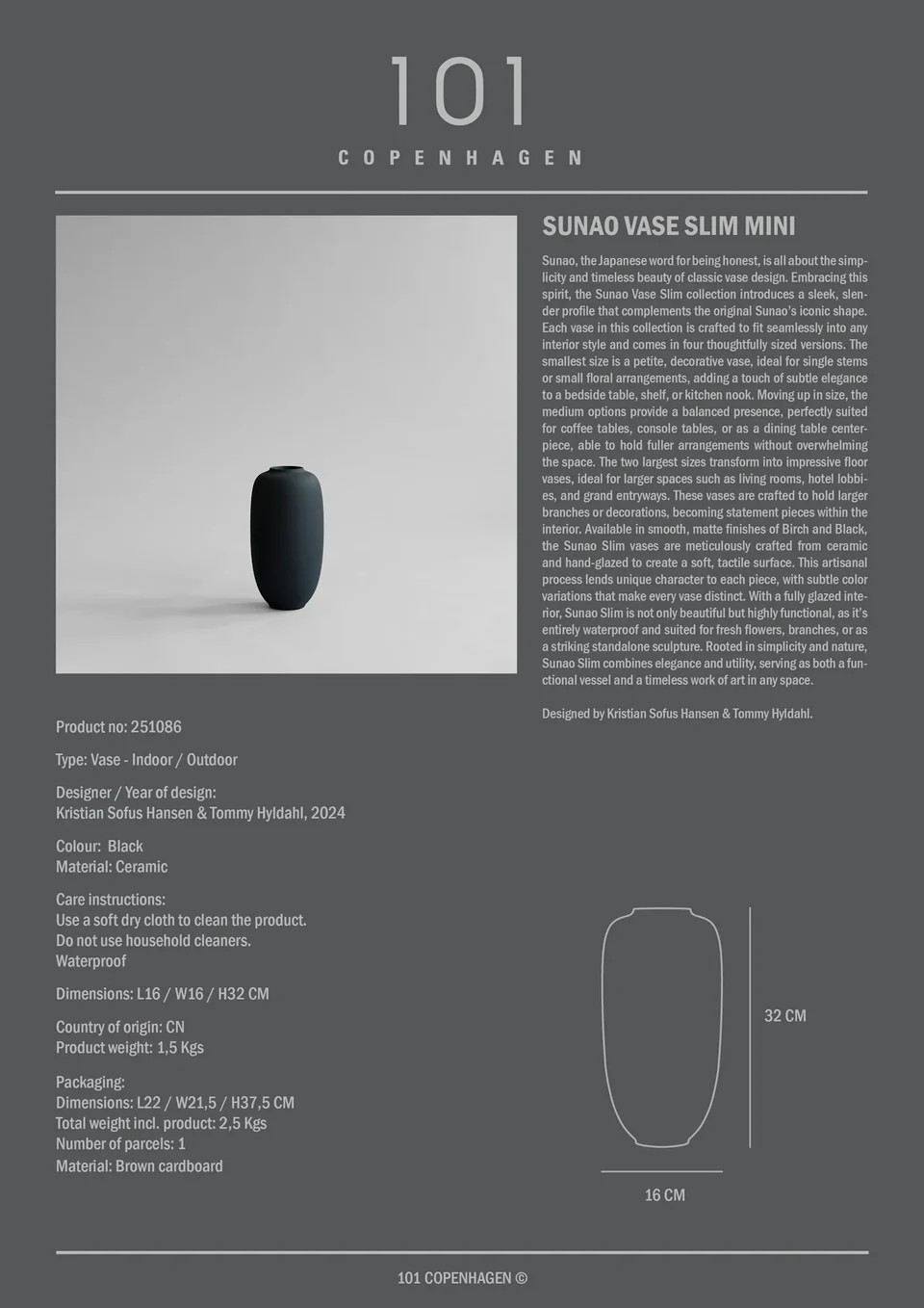 素直花瓶,細長小 - 黑色