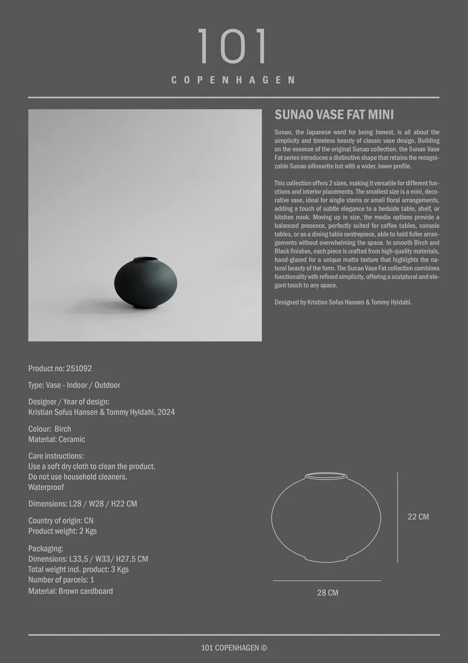 素直花瓶,胖型小 - 黑色