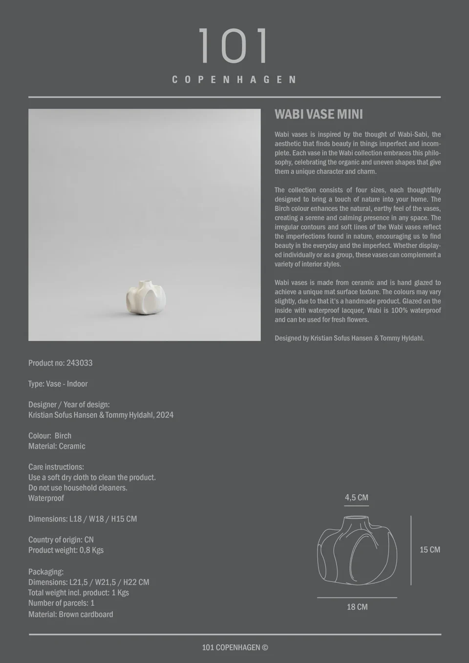 侘寂花瓶,迷你 - 白樺色