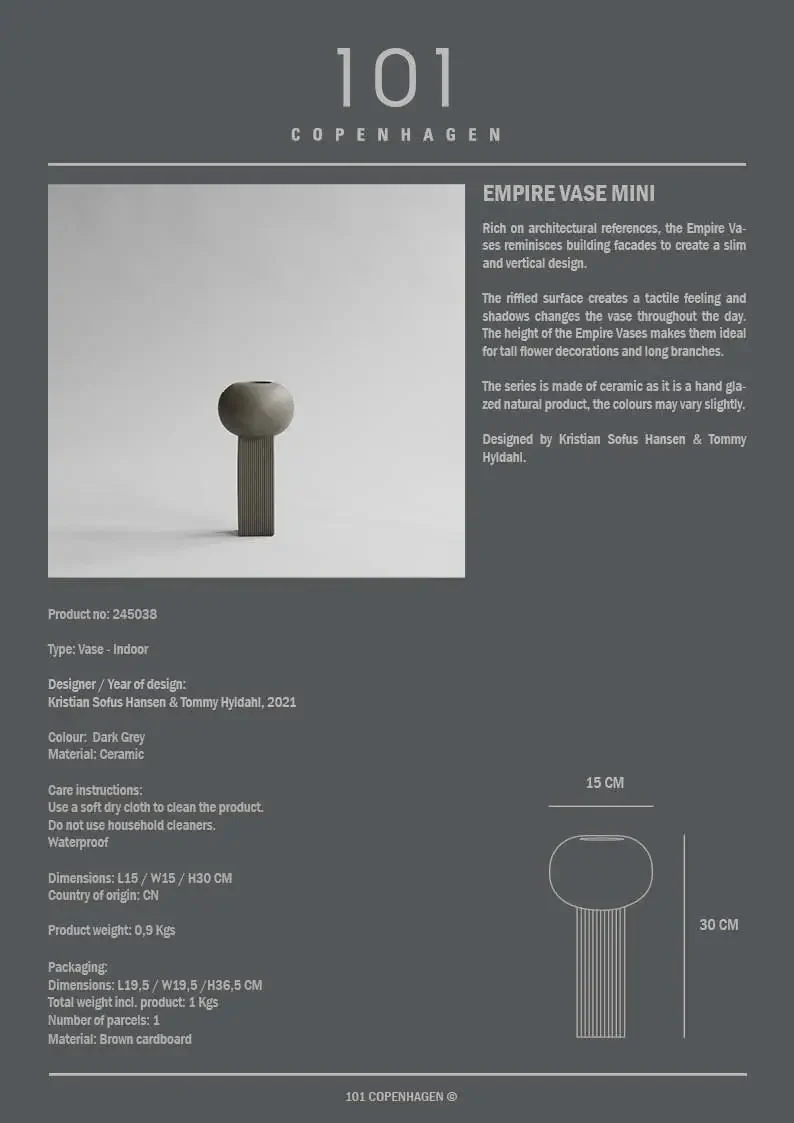 帝國花瓶,迷你 - 深灰色