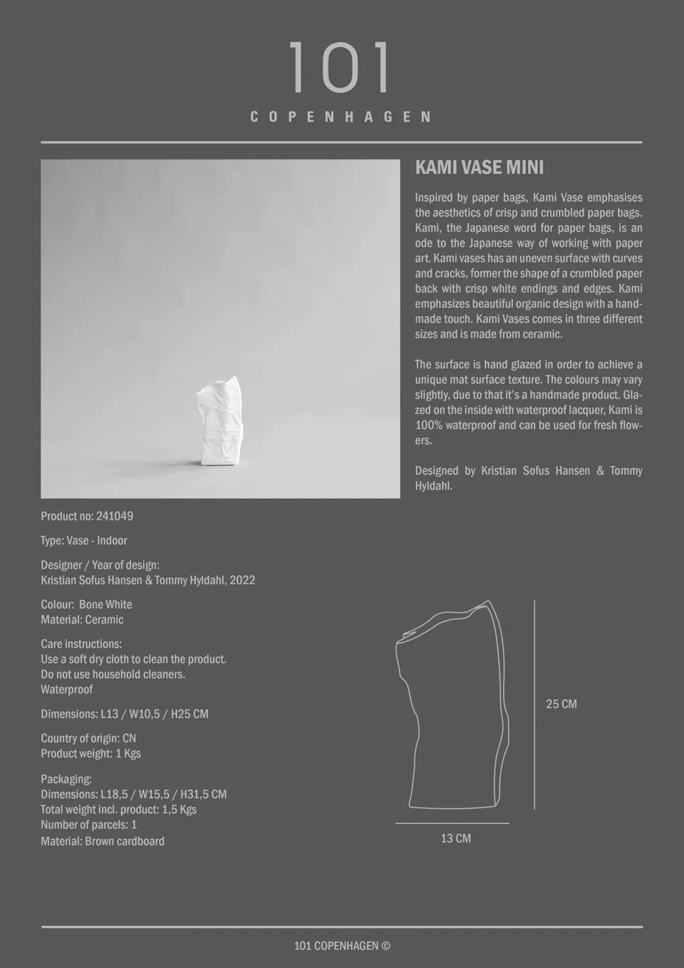 皺褶花瓶,迷你 - 骨白色