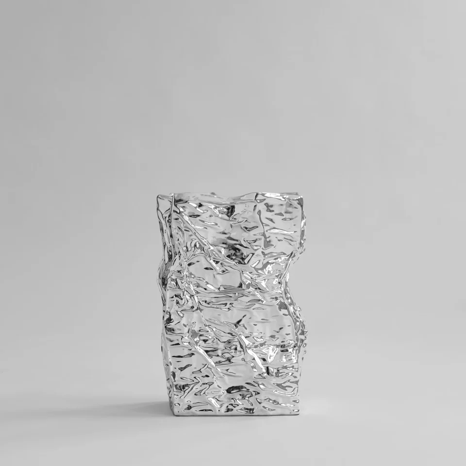 皺褶花瓶,大 - 鉻銀