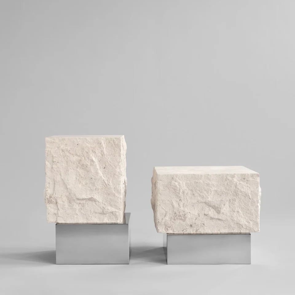 Temple 赫拉茶几,低 - 鍍鉻/石灰石