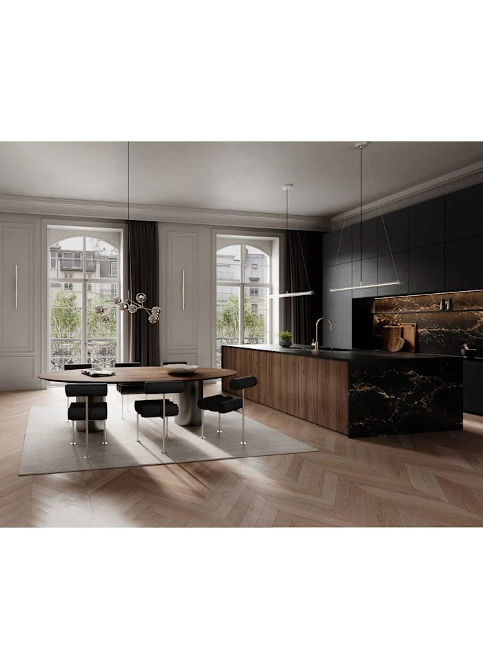 Hiro 餐椅 - 拋光不鏽鋼 - 黑色皮革