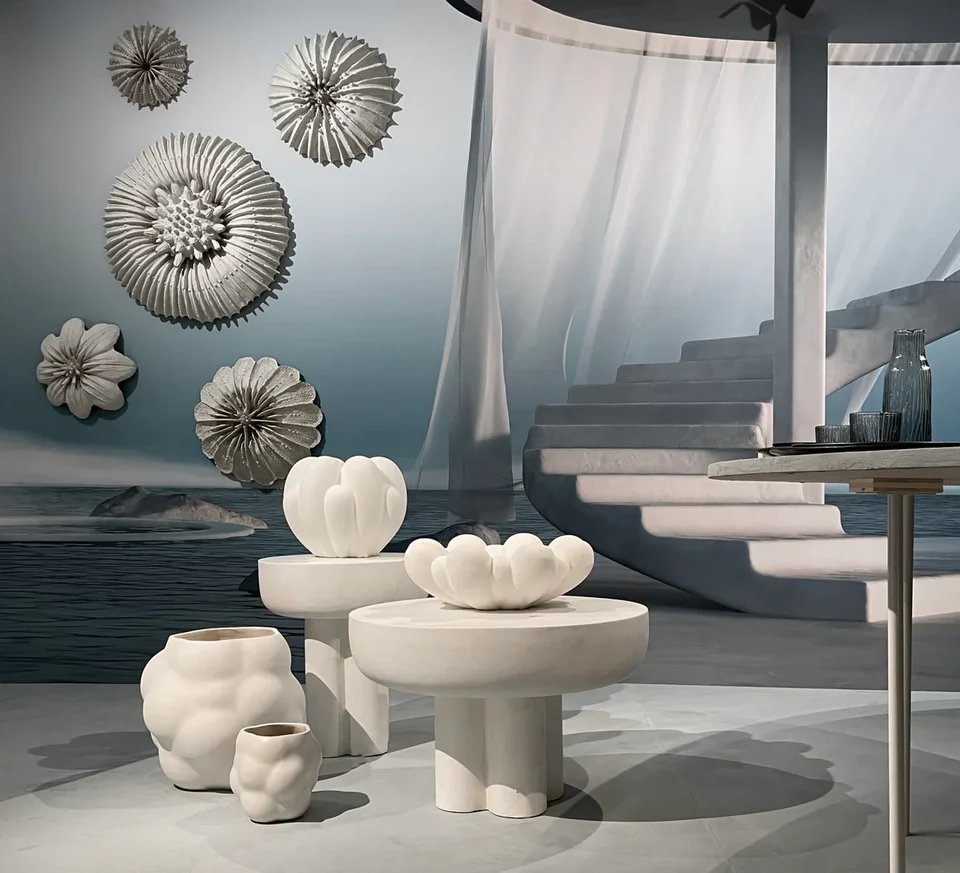 綻放陶盤,大 - 骨白色