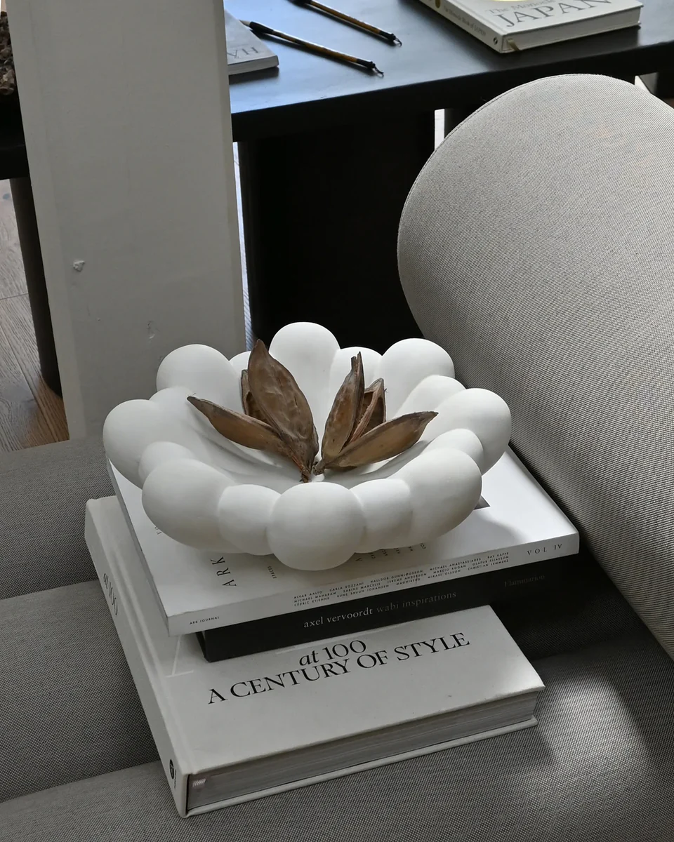 綻放陶盤,中 - 骨白色