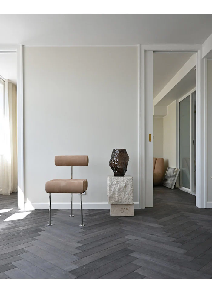 Hiro 餐椅 - 拋光不鏽鋼 - 磨砂牛皮革