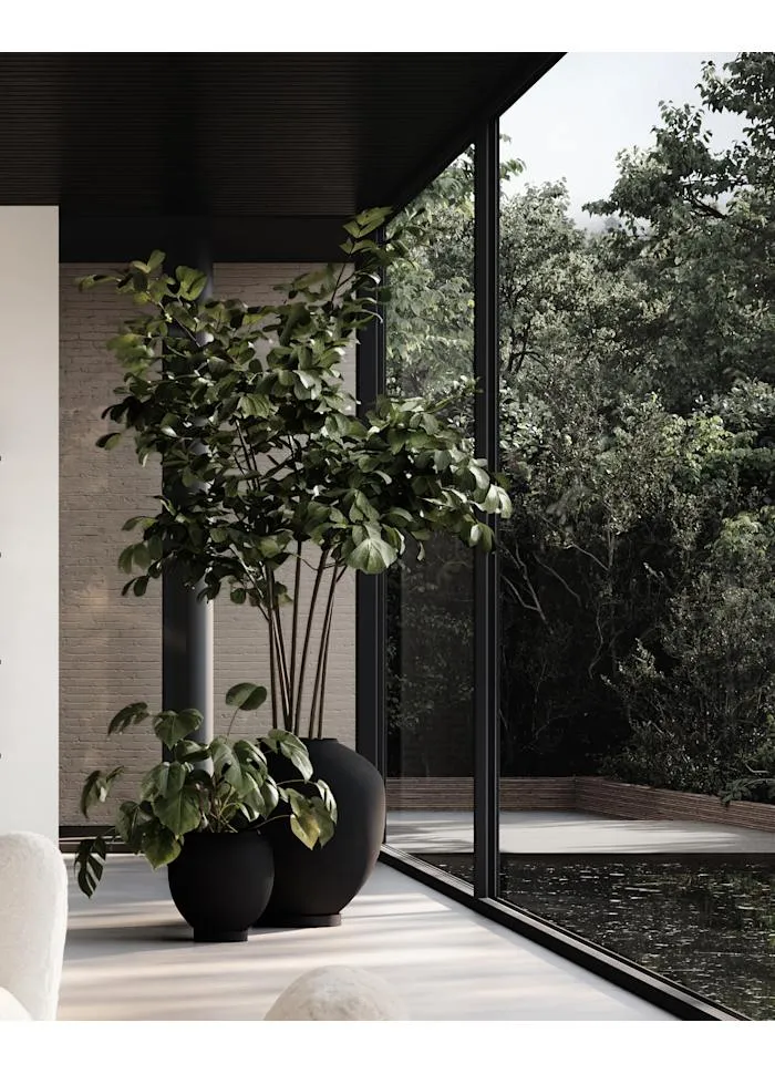 素直植栽盆,霧面中 - 黑色