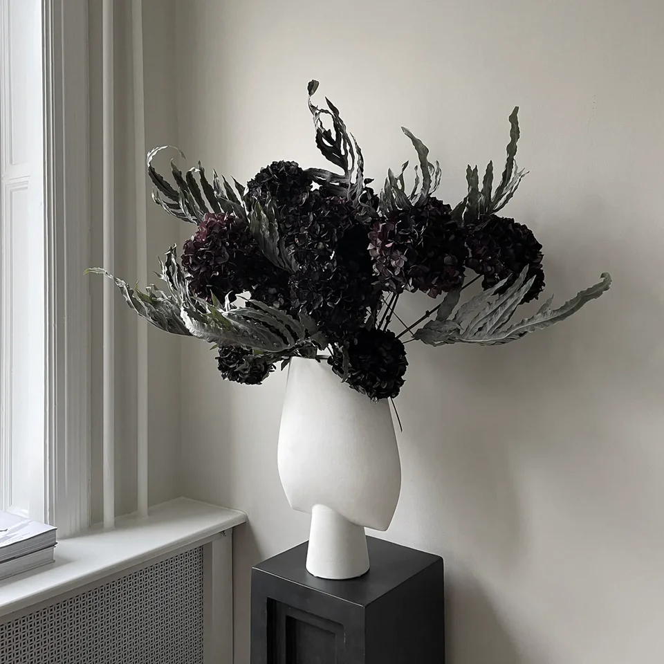 球形花瓶,四方形,大 - 骨白色