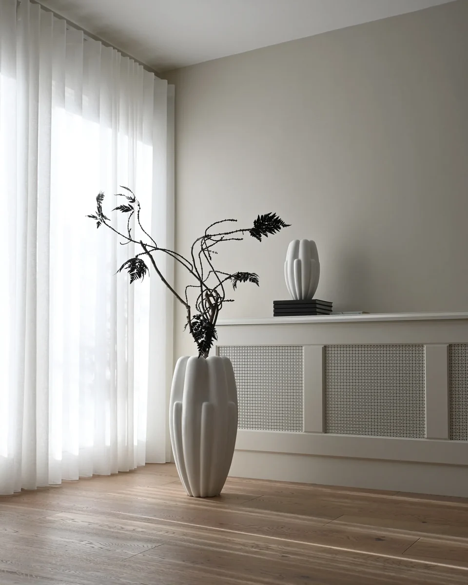 綻放花瓶,細長大 - 骨白色