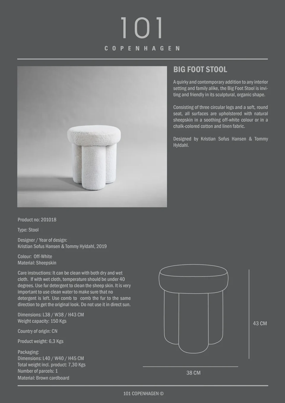 Big Foot 大腳凳,羊毛皮 - 白色