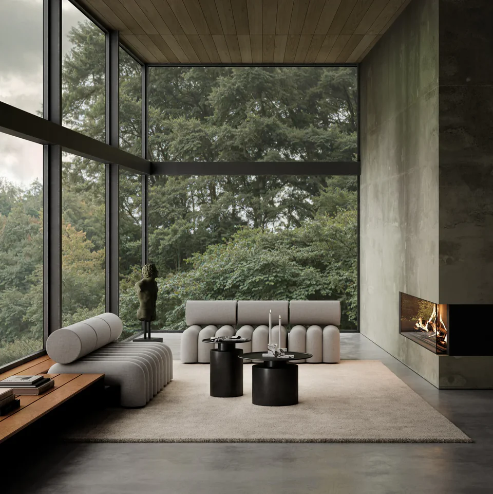 柱桌,高 - 燒黑色