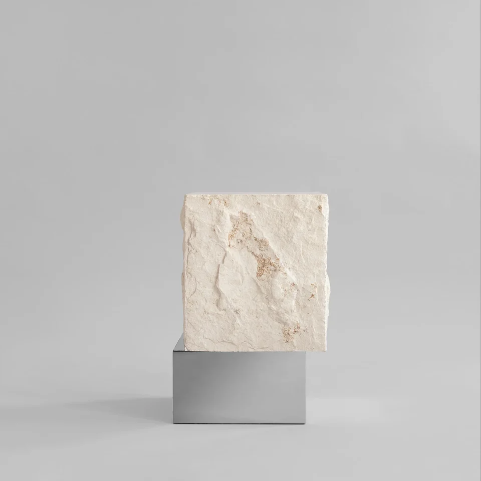 Temple 赫拉茶几,高 - 鍍鉻/石灰石