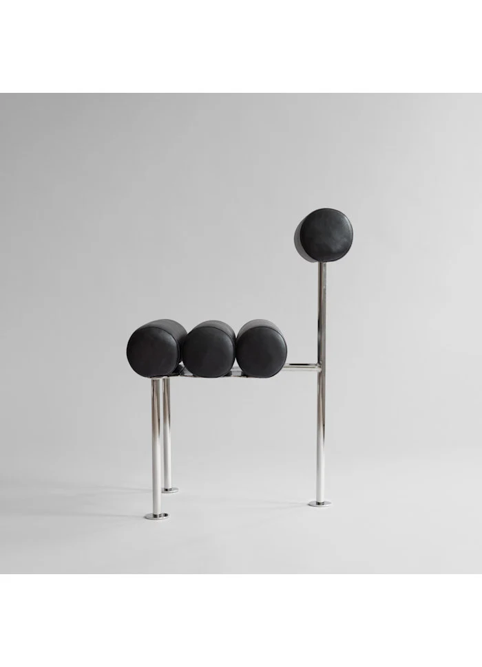 Hiro 餐椅 - 拋光不鏽鋼 - 黑色皮革